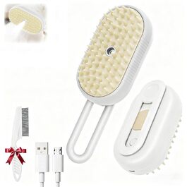 Парова щітка для котів 2025 - 4-в-1, для масажу та видалення шерсті, підходить для котів, собак, кроликів та інших тварин (Хакі + Білий) - 2 шт.