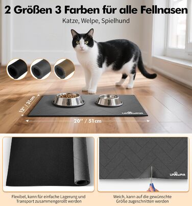 Підкладка під миску для собак та котів, сіра, 31 x 51 см - швидковисихаюча, нековзна, з абсорбентом