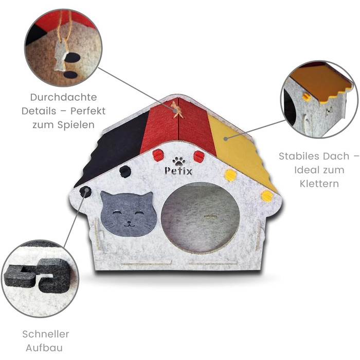Будинок для котів Petix XXL 60×40×40 см, котяча хатка-ліжко для сну, ігор та хованок, великий м'який будиночок для котів, сірий