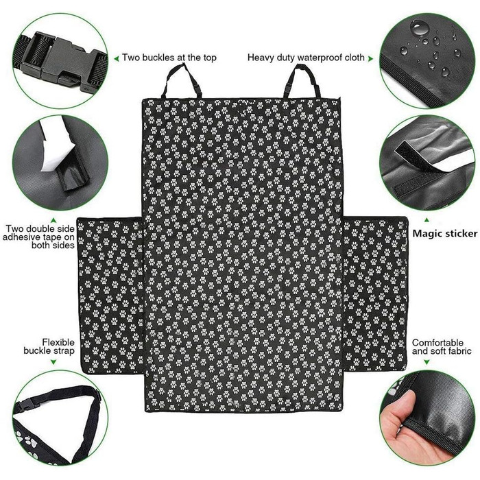 Захист для багажника автомобіля від бруду та вологи для собак, водовідштовхувальна захисна ковдра з боковими бар'єрами, чорний, M (155x105x33 см)