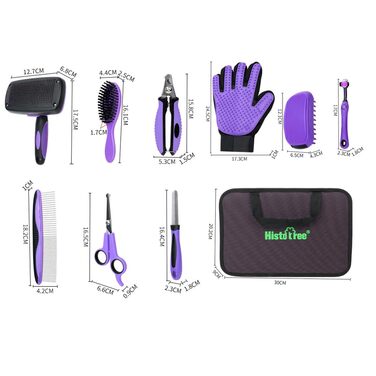 Набір для догляду за шерстю собак та котів (9 шт.): триммер для кігтів, щітка-вичесалка, купальна щітка, скребок для шампуню та аксесуари для грумінгу для короткошерстих та довгошерстих тварин