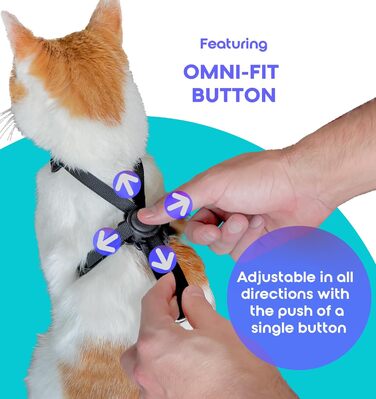 Шлейка для собак та котів Furee з застібкою-кнопкою, чорна/сіра, розмір M, анти-зрив, регульована, для малих порід, кроликів, хом'яків