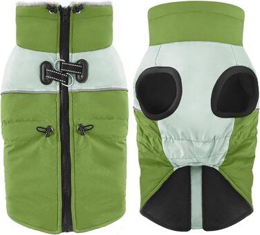 Водонепроникний зимовий одяг для собак Dolahovy: тепла флісова куртка для малих, середніх та великих собак, вєсті з шлейкою (зелений, 2XL)