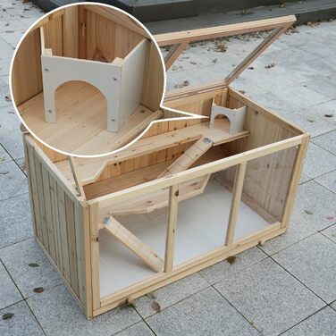 Клітка для хом'яка з сосни, 94,5 x 48,5 x 49,5 см, з платформами, драбиною та будиночком