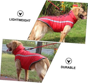 Водонепроникний дощовик для собак MERRYHAPY з флісовою підкладкою та світловідбиваючими смугами (45x55 см, червоний)