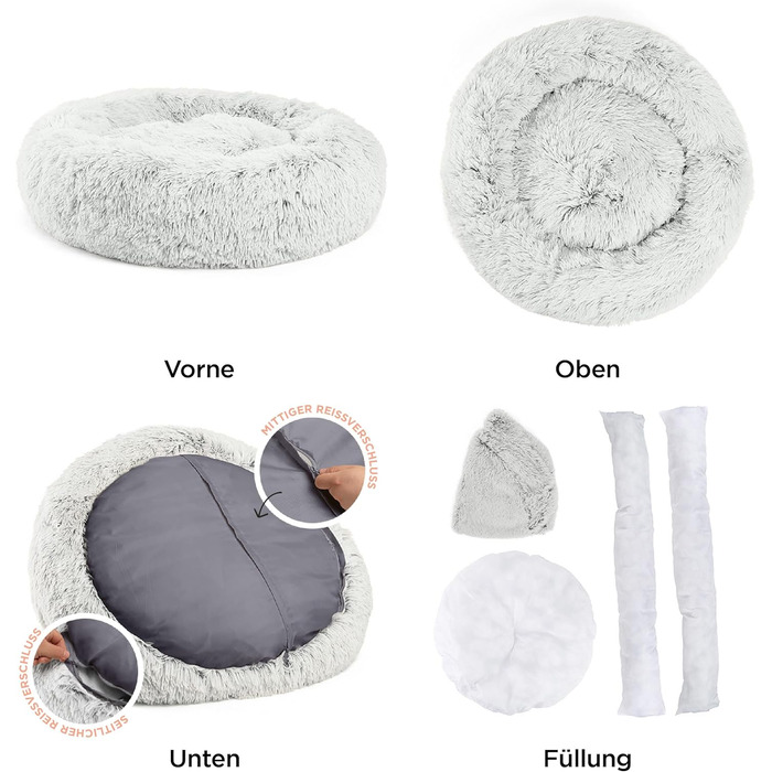 Круглий лежак для тварин Sheri Best Friends - заспокійливий лежак для собак та котів, Frostgrau (сірий), 91 x 91 см, знімний чохол, машинного прання