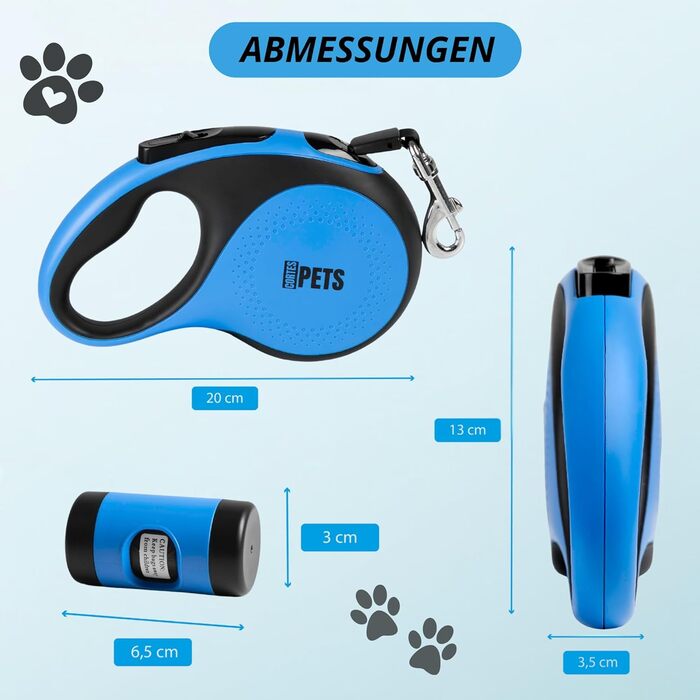 Висувна поводок для собак CORTESPETS® 5м, до 50 кг, блакитний | Високоякісний рулонний поводок