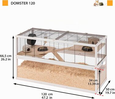 Клітка Ferplast Domster для хом'яків та мишей, 3 поверхи, з аксесуарами, метал/дерево FSC, прозора база 120x50x67 см