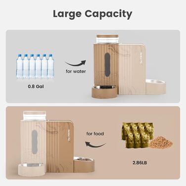 Автоматичний годівниця для котів та собак Gardner з 2 мисками, без струму, з нержавіючої сталі, BPA Free, гравітаційний, об'єм 3L*2, з імітацією деревної текстури