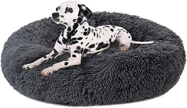 Зручне собаче ліжко для великих собак, м'яке та тепле, велике, кругле собаче подушкове ліжко з пухнастим плюшем, ортопедичне та нековзне, собачий кошик, який можна мити, M-70 см, темно-сірий