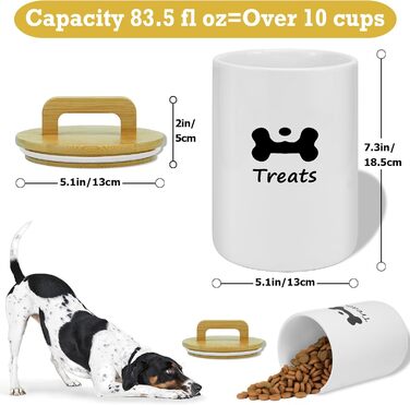 Керамiчний контейнер для собачих ласощів - велика банка з кришкою для кухні, білий, 7.7'x5'