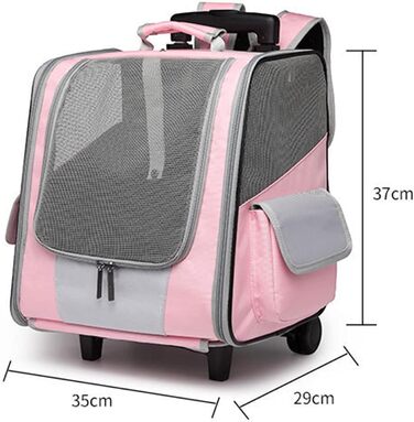 Транспортна сумка на колесах для собак та котів, сумка-переноска з віконцем, рожева, 35x29x37 см