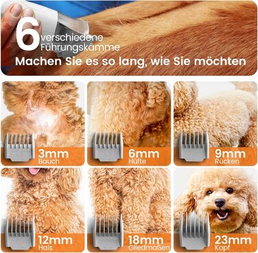 Машинка для стрижки собак Oneisall з пилососом, потужний всмоктування 12000 Па, видаляє 99.99% шерсті тварин, тиха, для собак та котів, 7 насадок, блакитна