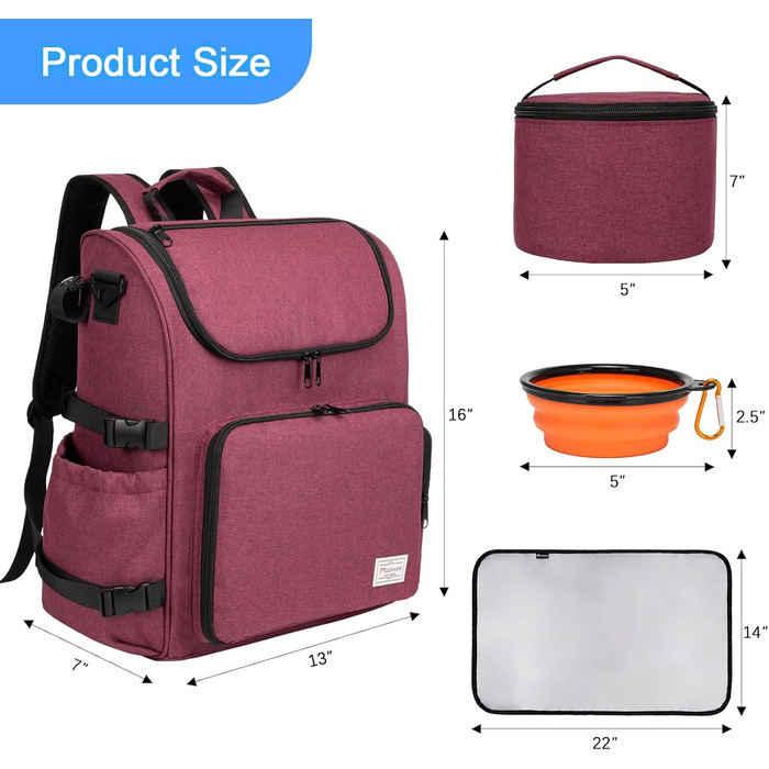 Модерна переноска для собак та котів Modoker, схвалена авіакомпаніями. Комплектація: органайзер, 2 контейнери для корму, 2 складні миски, плечовий ремінь (Рожевий)