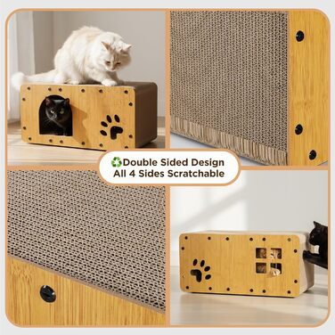 Кігтеточка для котів Gimars 100x30x30 см з м'ячем, тунелем та картонною поверхнею. Великий дім-будинок XXL для котів, захист меблів.