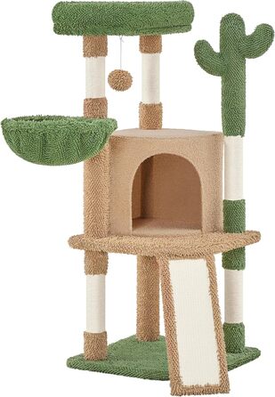 Дім-когтеточка для котів Yaheetech Kaktus: стабільна конструкція, оглядові платформи, печера, лежанка, сизаль, бежево-коричневий (коричнево-зелений, M)