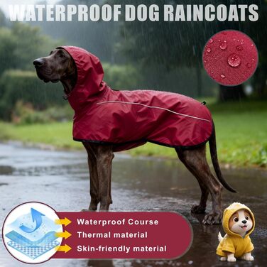Водонепроникний дощовик для собак Mosucoir з відбиваючими елементами та регульованою капюшоном, XXL, червоний