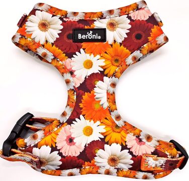 Нашийник для собак маленьких порід Soft, з регулюванням, квітковий принт, червоний, неон, з неопрену, з м'якою підкладкою, розмір S (35-44 см, 41-54 см)