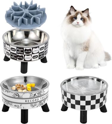 Набір мисок для котів з повільним годуванням (2 шт.), широкі, з нержавіючої сталі, пластикова підставка, силікон, повільний годівник, зручні для вусів, годівниця для домашніх тварин, станція для годування котів (Колір 2)