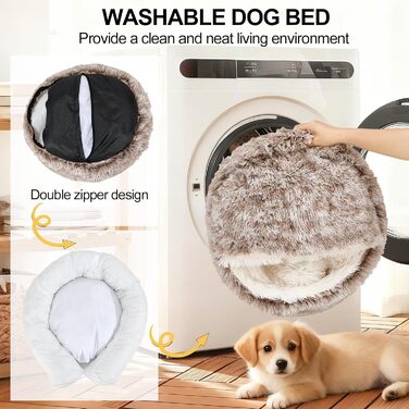 Кругле ліжко для собак MADDEMCUTE, Donut-ліжко, штучне хутро, антиковзаюче, для собак маленьких, середніх та великих порід, розмір M (61x61 см), колір кава
