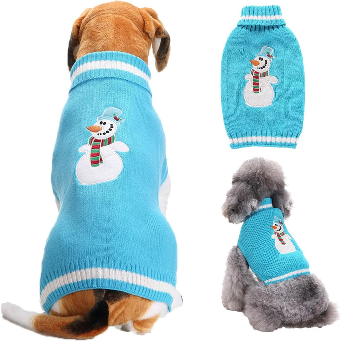 Теплий в'язаний собачий светр на Різдво: милий дизайн з оленем, Сантою та сніжинками. Підходить для собак різних розмірів (XXS-XXL). Кольори: зелений, блакитний.
