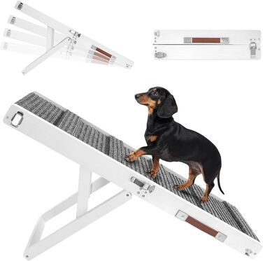 Рампа для собак Pawaboo, дерев'яна сходинка для домашніх тварин, 4 регульовані висоти (13,6'-21'), для маленьких собак та котів, з антиковзним покриттям, (80x30 см, білий)
