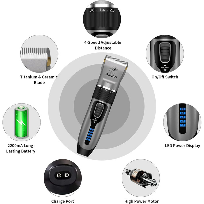 Набір для догляду за котами: бездротовий триммер для шерсті, професійний шерстеріз, набір для грумінгу, сірий колір