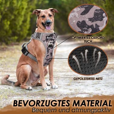 Шлейка для собак Eyein для великих собак, анти-тягу, з 2 карабінами та зручною ручкою, регульована та світловідбиваюча, з м'якою підкладкою, для щоденних тренувань (Tarngrau, XL), XL (55-83см, 50-94см) Tarngrau