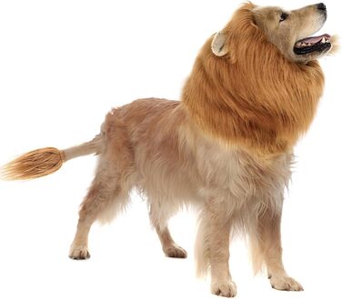 Костюм лева для собак середніх та великих порід, реалістична грива, костюм для Хелловіну, фотосесій, розваг, світло-коричневий, розмір L + хвіст, світло-коричневий L