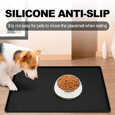 Силіконовий килимок для корму собак та котів, 54x38 см, чорний, з принтом лапок - MOACC