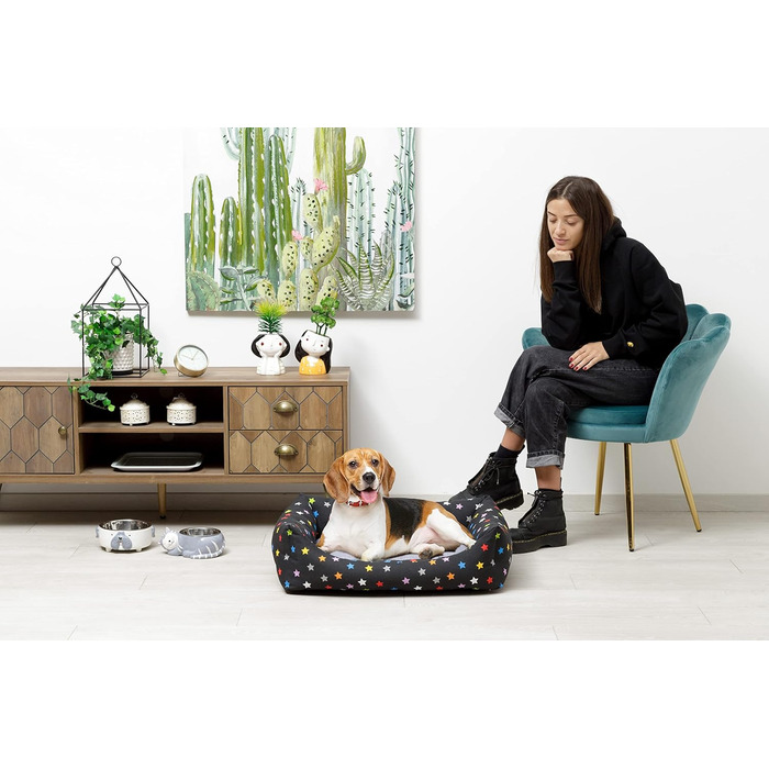 Кругле ліжко для собак Baroni Home 60x70 см з двостороннім матрацом, зірки - кольорове