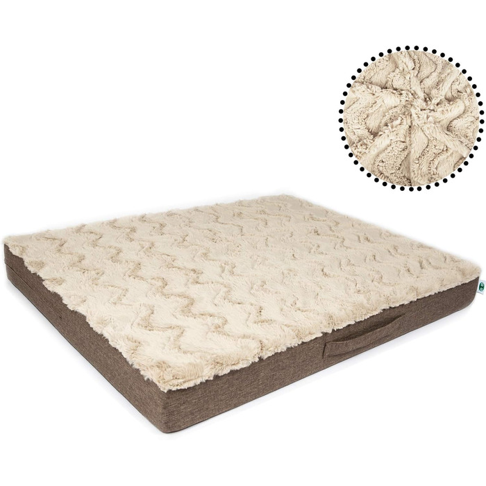 Килимок для собак CopcoPet Lucky Hundematratze: ортопедичний, неслизький, знімний, з м'якого штучного хутра (120 x 90 x 10 см, Бежевий)