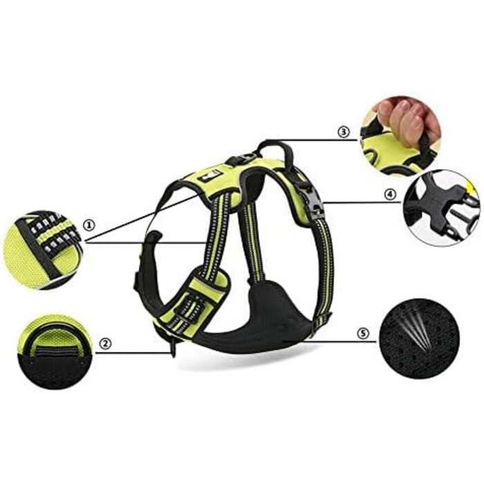 Нашийник для собак WINHYEPET Truelove No-Pull з відбиваючим ефектом та 2 кліпсами для повідка, TLH5651 (S, Неоновий жовтий)