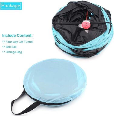 Туннель для котів Bemodst 4-Way, інтерактивна іграшка-лабіринт для кошенят, кроликів, щенят, хорячків, морських свинок