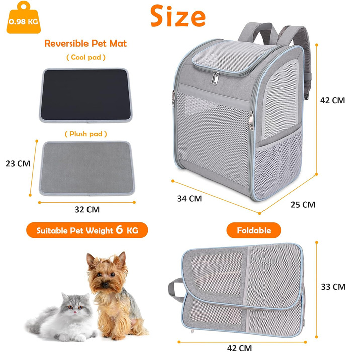 Рюкзак-переноска для собак та котів ALLSOPETS, сірий, з безпечним ременем та світловідбиваючими смугами