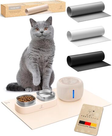 Підкладка під миску для кота Pretty PAW® 60x40 см - аксесуар для фонтану та миски Pretty Paw | нековзна та водонепроникна, захист підлоги (Бежевий, широка)