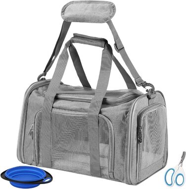 Транспортна переноска для кота та собаки Vuxava, складана, дихаюча, з плечовим ременем та знімним килимком (Сірий, L)