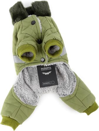 PAIDEFUL Зимовий теплий одяг для собак, з флісовою підкладкою, стежка з світловідбиваючим поясом, комбінезон на 4 лапи, пухнастий комір, м'який, вітронепроникний, для осені та зими, цуценята, теплий одяг, XL: спинка 35см, груди 47см (XXL: спинка 40см, гру