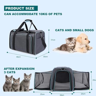 PETCUTE Складана переносна сумка для кота та собаки, дихаюча переноска для кота та собаки, сумка для собак з миючим килимком, розширювана сумка для собак з плечовим ременем, відкривання з 5 сторін сіра+зелена