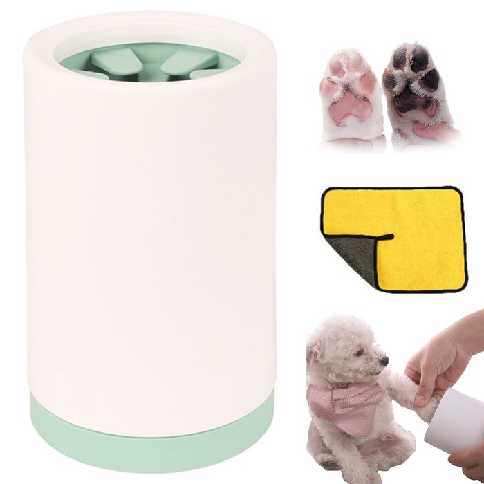 Очисник лап для собак, силіконовий, портативний. Видаляє бруд та сміття з лап собаки з рушником. Зелений колір