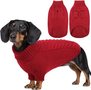 Теплий зимовий пуловер для собак M, червоний. Для Французького бульдога, Шнауцера, Мальтезе, Бічон Фрізе, Бостон Тер'є. Легко прати, в'язаний, з коміром-горловиною.
