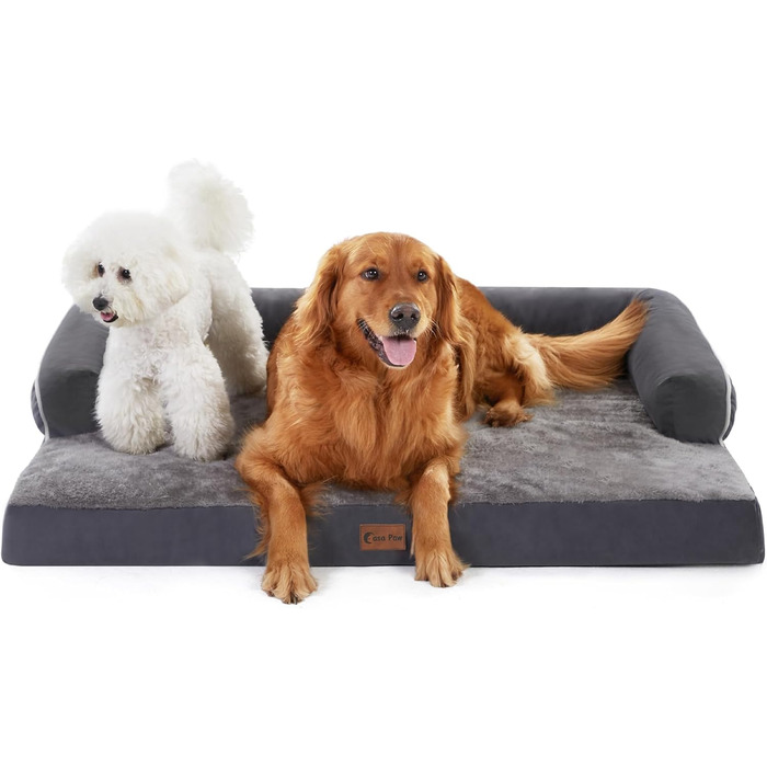 Ортопедичні лежанки для собак великих порід, XL, водонепроникні, з memory foam, зручна подушка для шиї, сірий колір