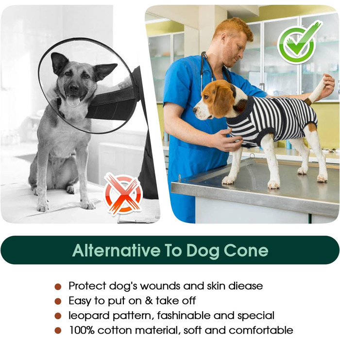 Комбінезон для собак після операції Kuoser, сірий у смужку, L (обхват грудей 59-70 см, обхват шиї 41-51 см)