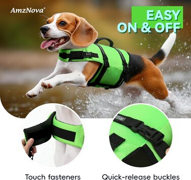 Жилет рятувальний для собак AMZNOVA Rip Stop, M, світло-зелений (53-69 см)