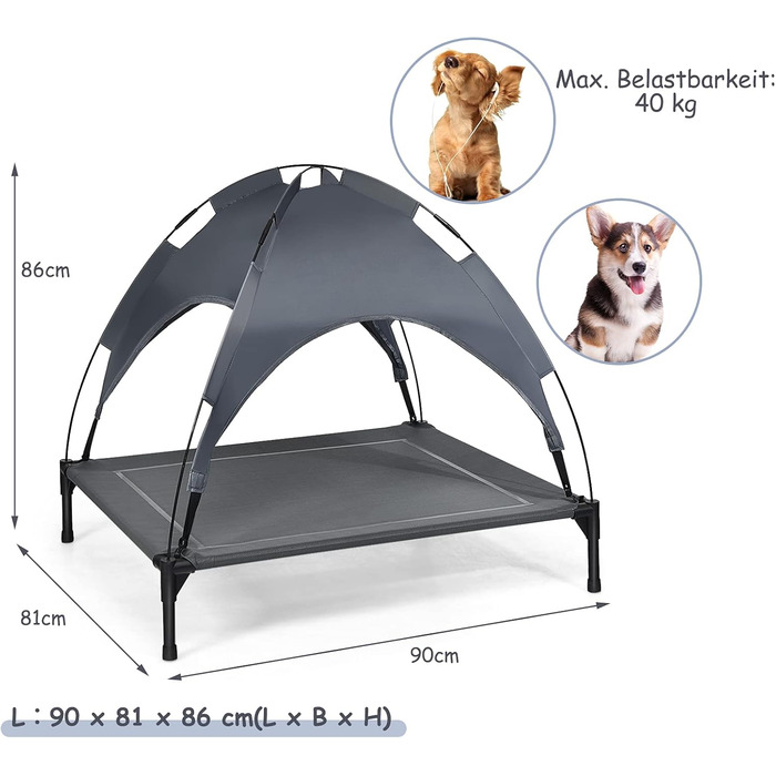 ДрімЕйд: Лежанка для собак на вулицю з дахом, піднята лежанка для собак, місце для відпочинку з тканини, лежанка для домашніх тварин з дахом, місце для сну для великих собак до 40 кг/50 кг, лежанка для тварин для внутрішнього та зовнішнього використання (