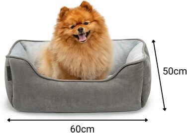 Ліжко для собак Lionto 2-в-1 з м'яким входом, зручне лежання для собак та котів, 60x50 см, подушка для собак у легкому догляді з ефектом замші, сірий L 60 x W 50 x H 22 см Темно-сірий/Світло-сірий