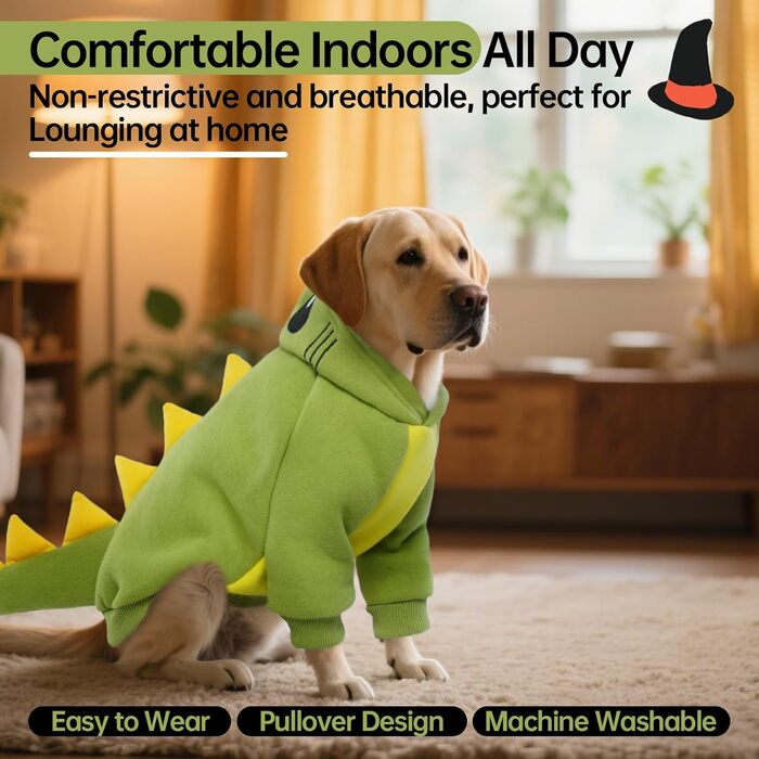 Костюм для собак QBLEEV: динозавр, теплий халат з капюшоном, для косплею, Хелловін, вечірки, зелений