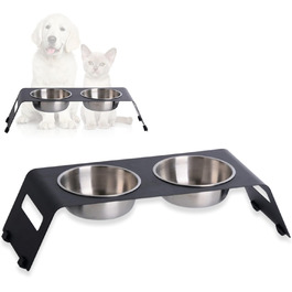 Підвищена годівниця для котів PETLINUS: керамічний та металевий набір, зручна годівниця для котів та маленьких собак, чорна