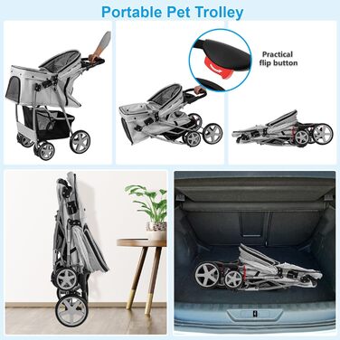 Візок для собак та котів SOARS, до 15 кг, складний, з сіткою, тримачем для напоїв та кошиком для зберігання, сірий