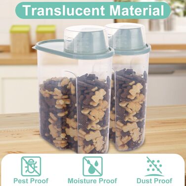 Контейнери для корму для собак 3 шт., 2,5 л, 15 x 23 см, контейнери для зберігання корму для домашніх тварин з мірними склянками, герметичні контейнери для корму для собак з виливною горловиною, пластикові контейнери для корму для котів